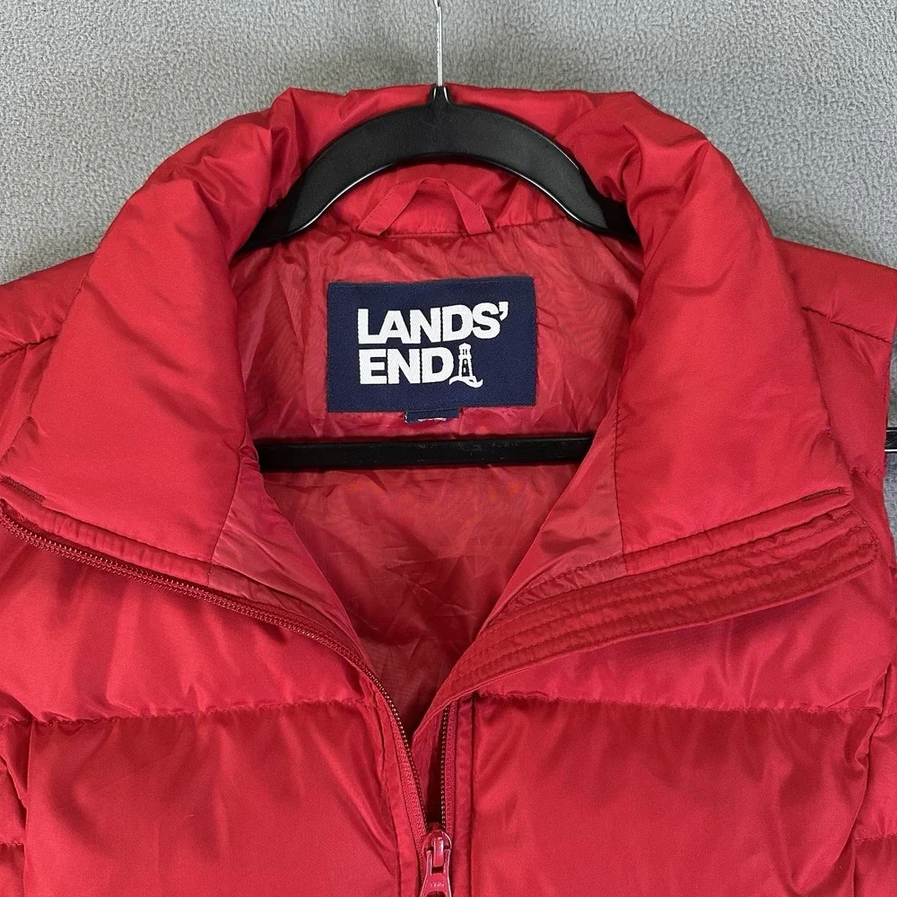 Lands‎ End Puffer Vest Adult Medium Red Down Feather Fill Outdoor Nature Hiking
